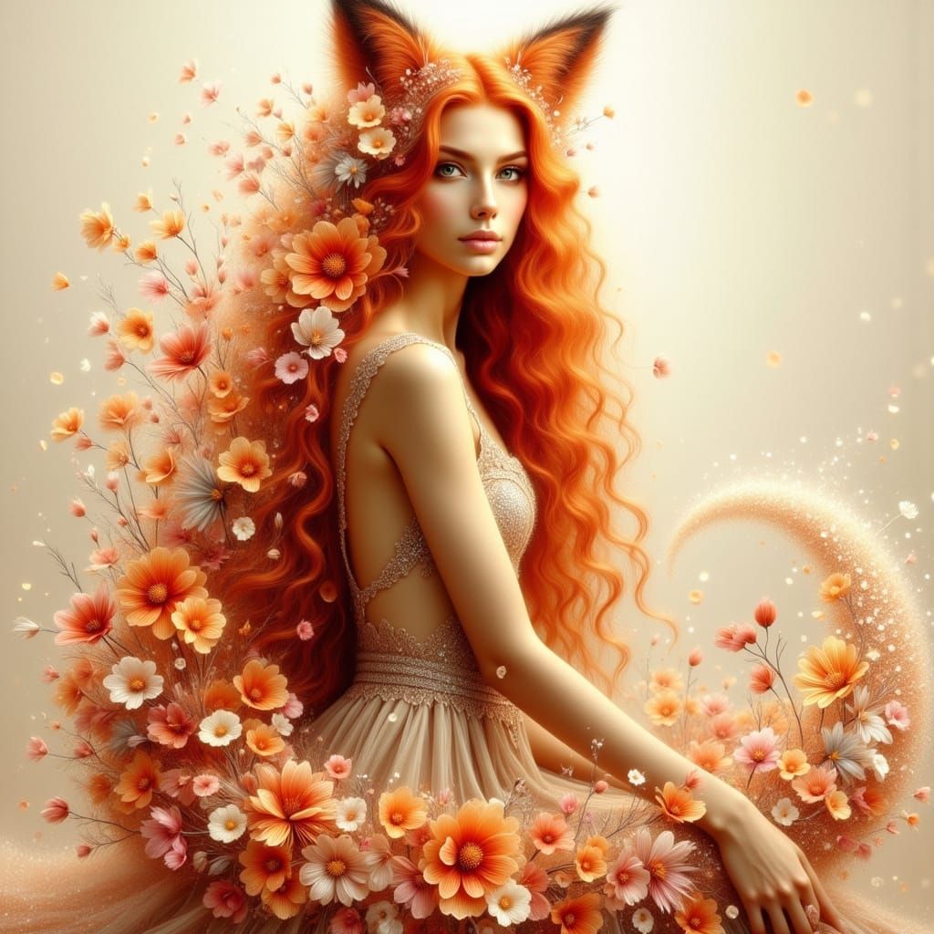 Enchantress with Fox Ears and Floral Adornments