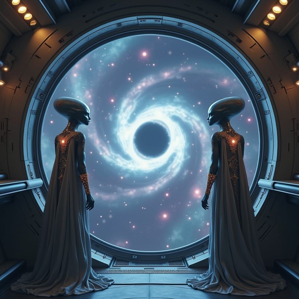 Regal Aliens Contemplate Cosmic Horizon