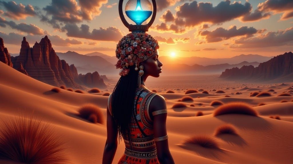 Lion Masked Woman in Alien Desert