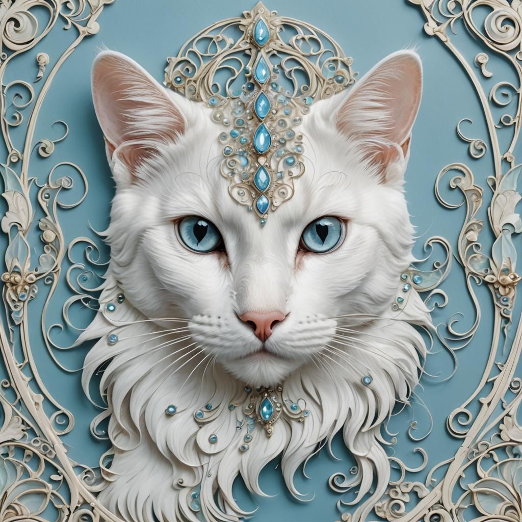 Jeweled Cat Head in Art Nouveau Style