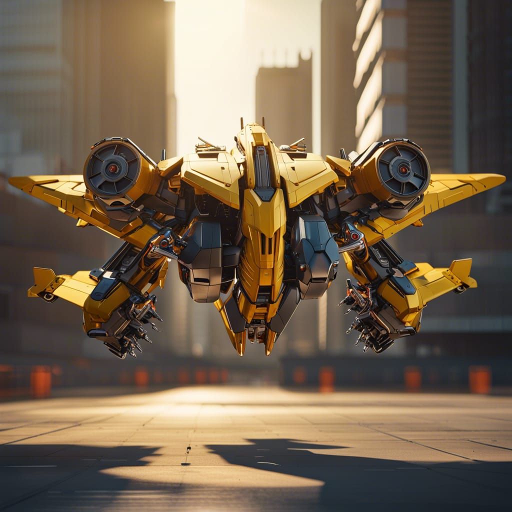 Sunstreaker Transformer Robot to Bomber Plane in Sci-Fi Styl...