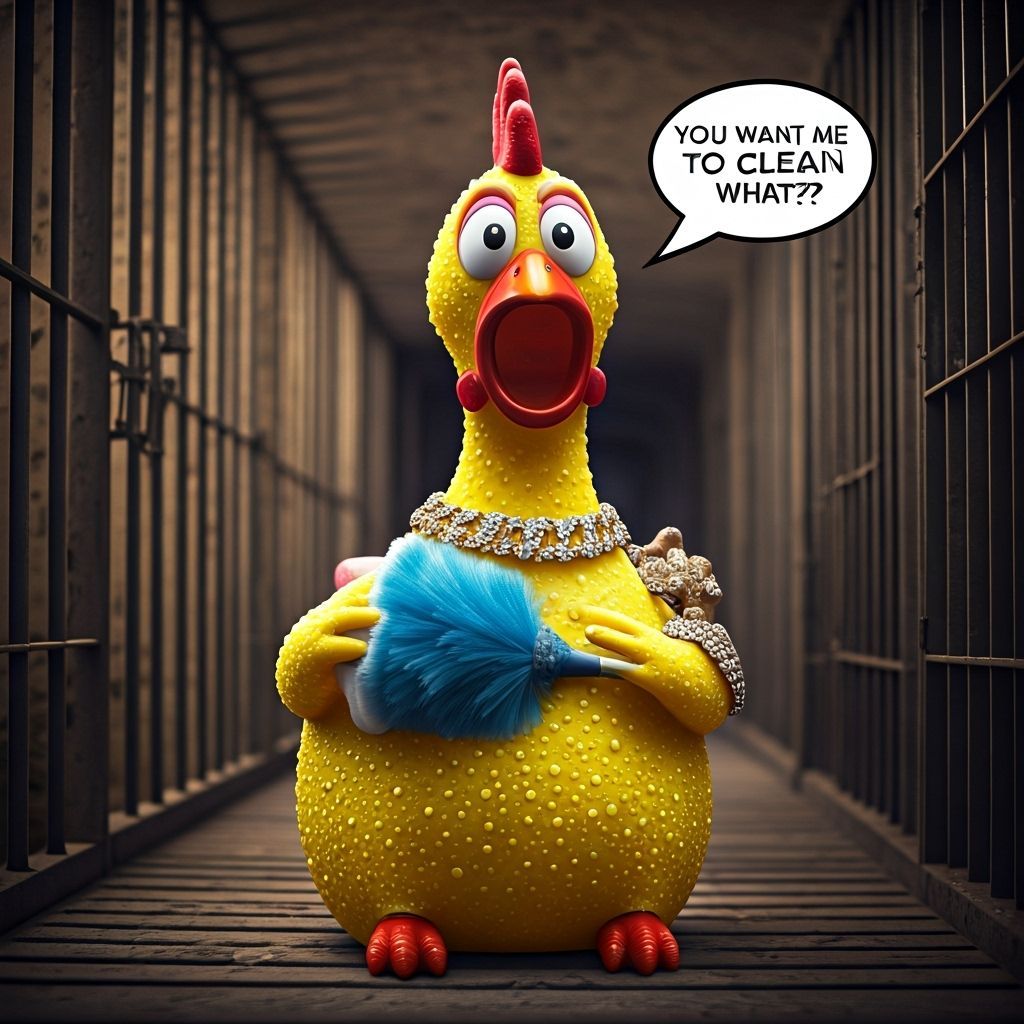 Extravagant Rubber Chickens Cleaning in Alcatraz