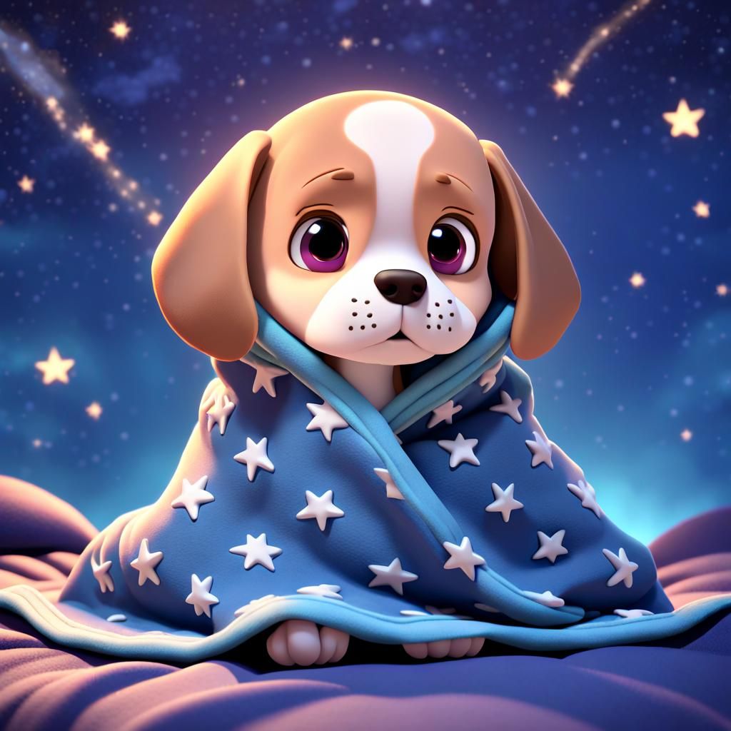 Cute Beagle Puppy in Blanket, 3D Digital Art