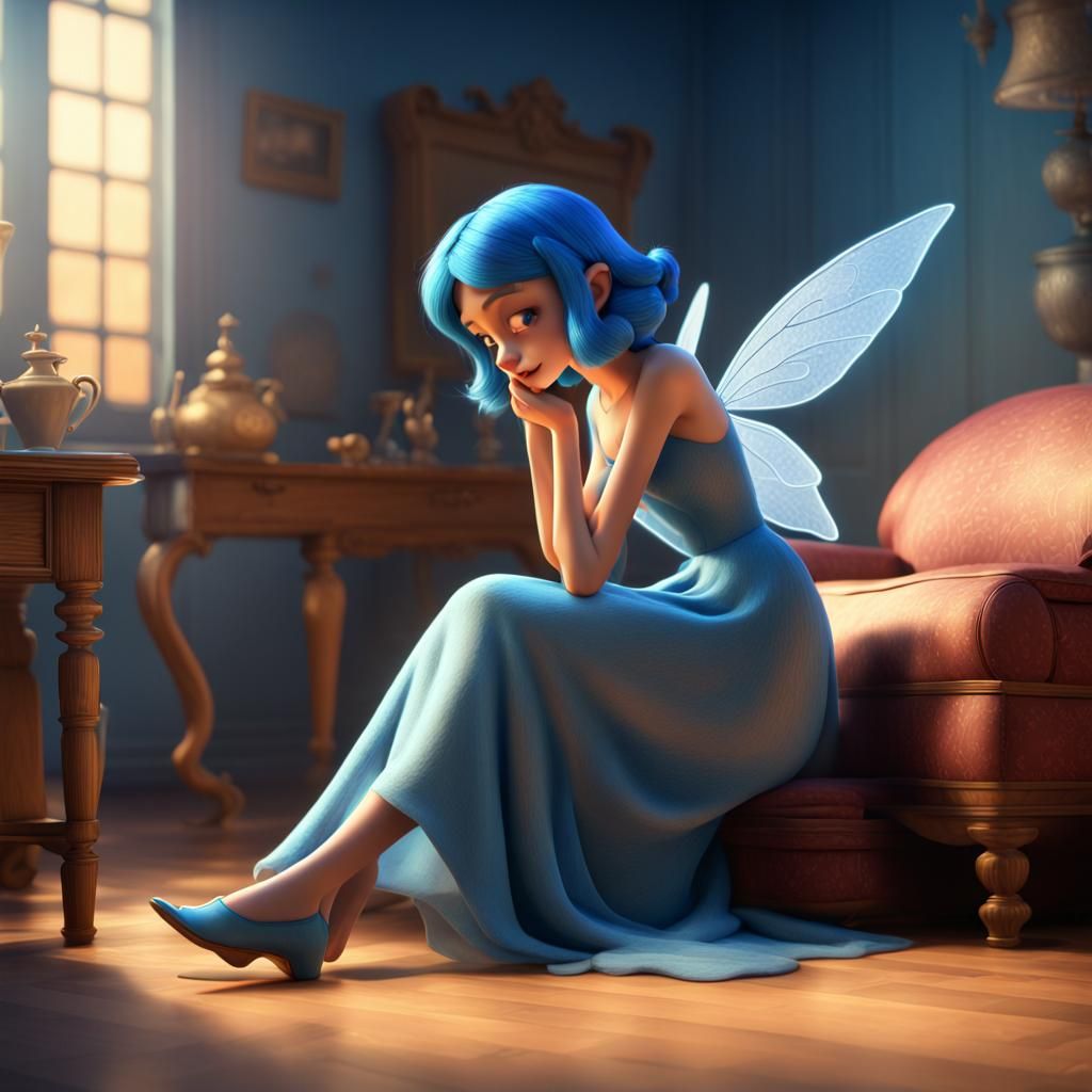 Blue Fairy Hugged by Pinocchio, 3D Digital Art