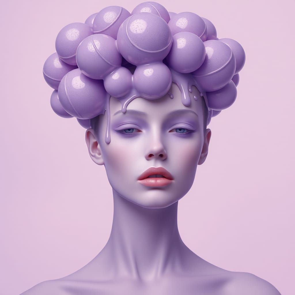 Melting Woman: A Surrealist Portrait in Light Purple