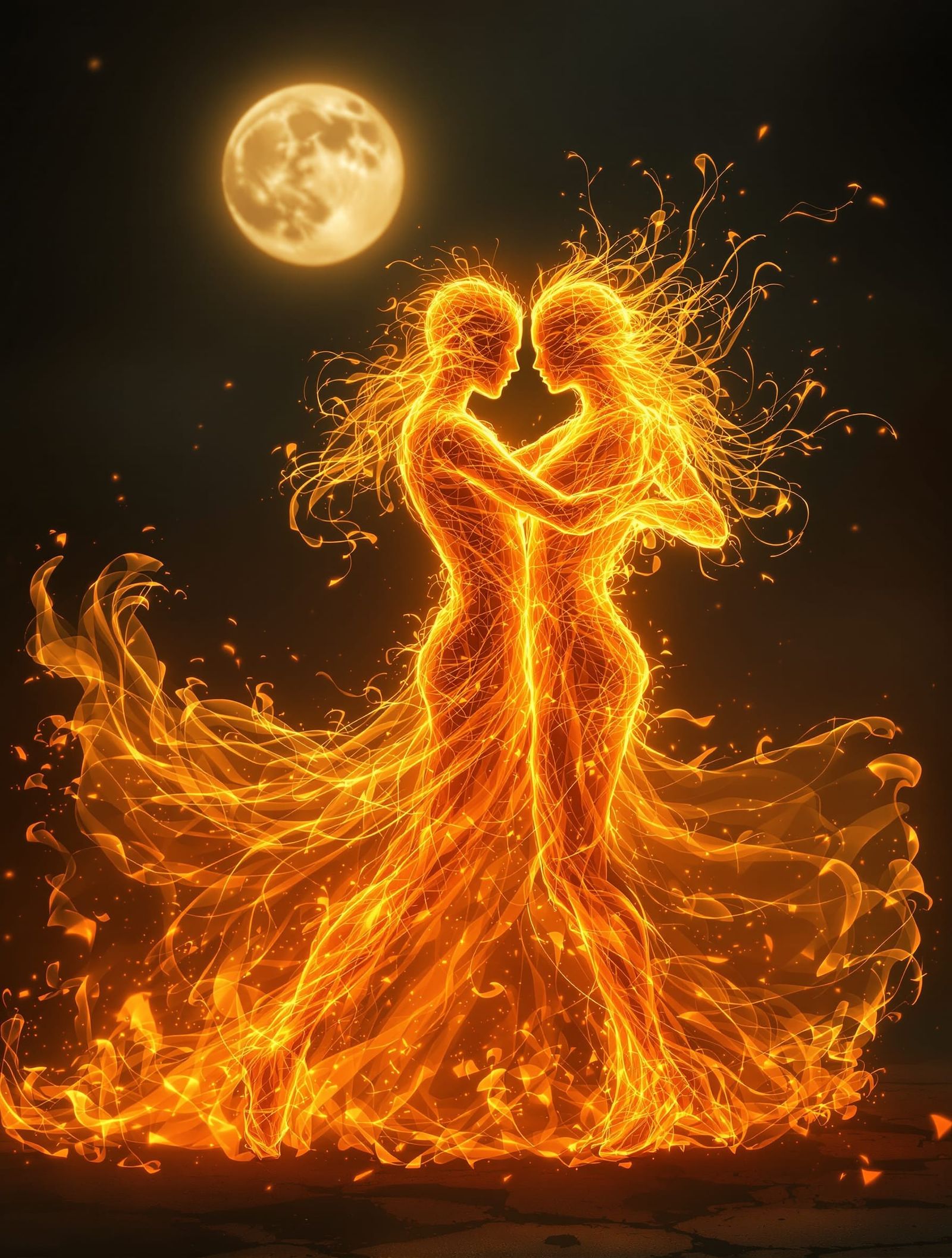 Fiery Specters Tango Under Moonlight in HDR