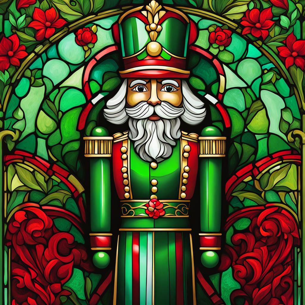 Stained Glass Christmas Nutcracker in Art Nouveau Style