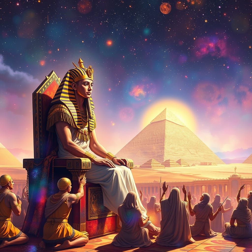 Egyptian Pharaoh in Golden Headdress and Regalia
