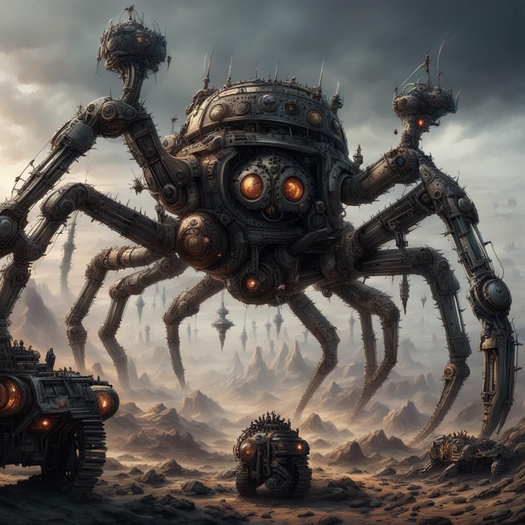 Colossal War Machine with Integrated Spider Drones