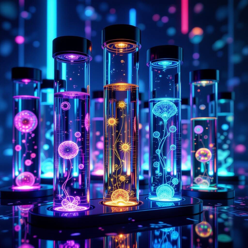 Futuristic Test Tubes With Glowing Specimens