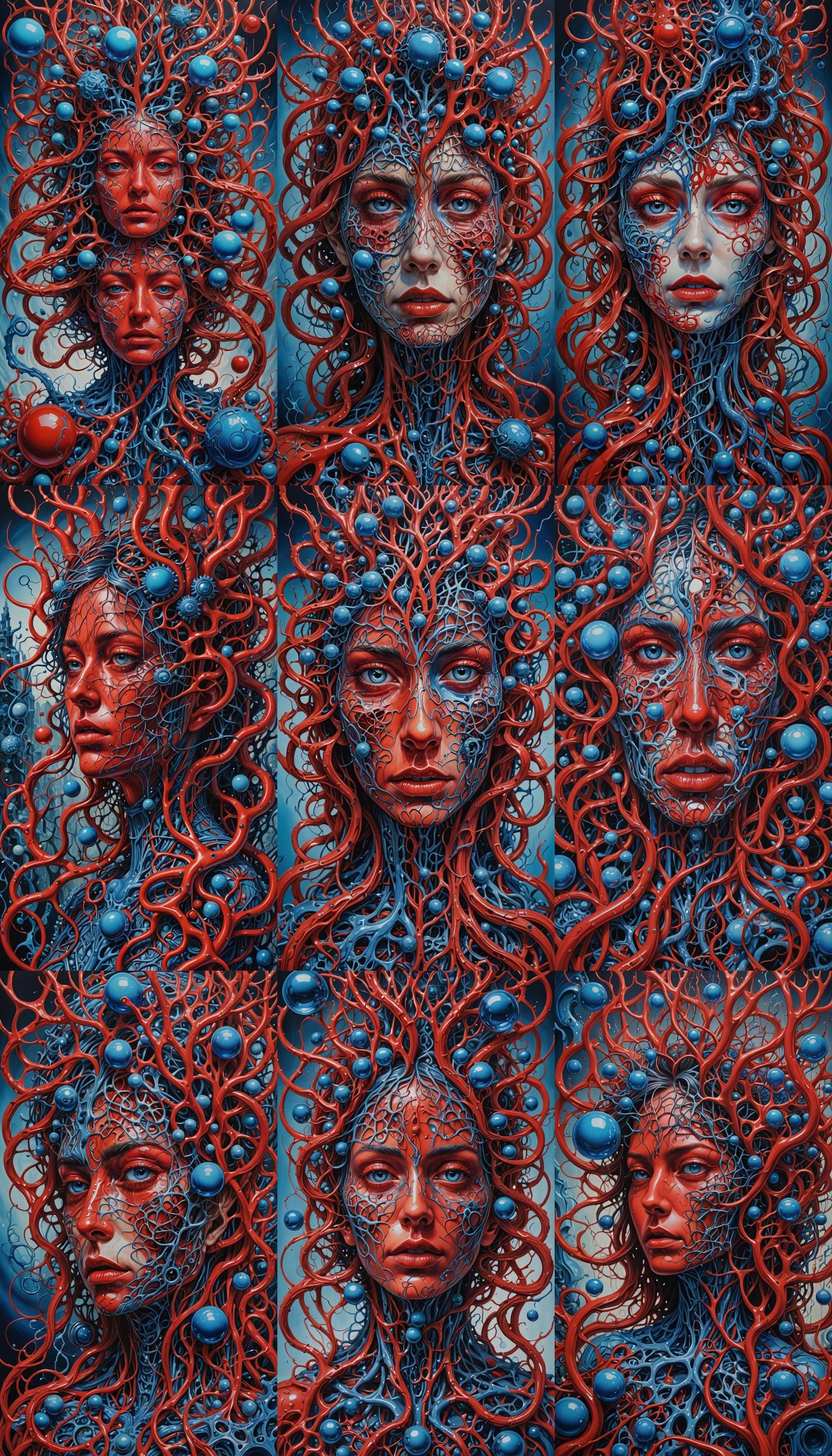 Trippy Red and Blue Surreal Painting in Hyperrealism