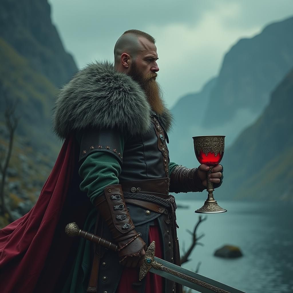 Viking Warrior Preparing for Battle in Dark Fantasy Style