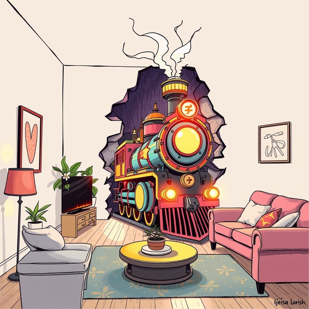 Steampunk Train Emerges in Psychedelic Illustration