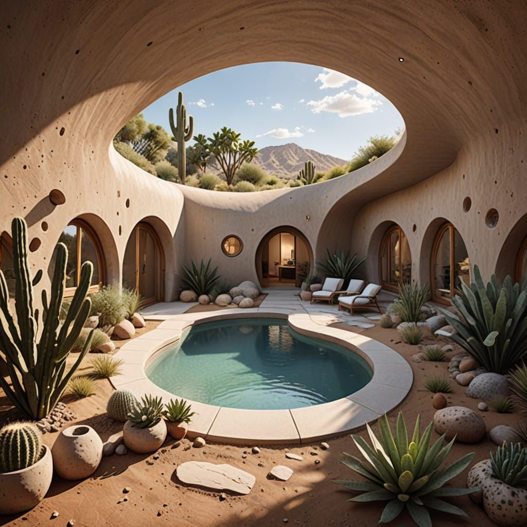 SuperAdobe Eco-Dome Desert Home with Bio-Pool