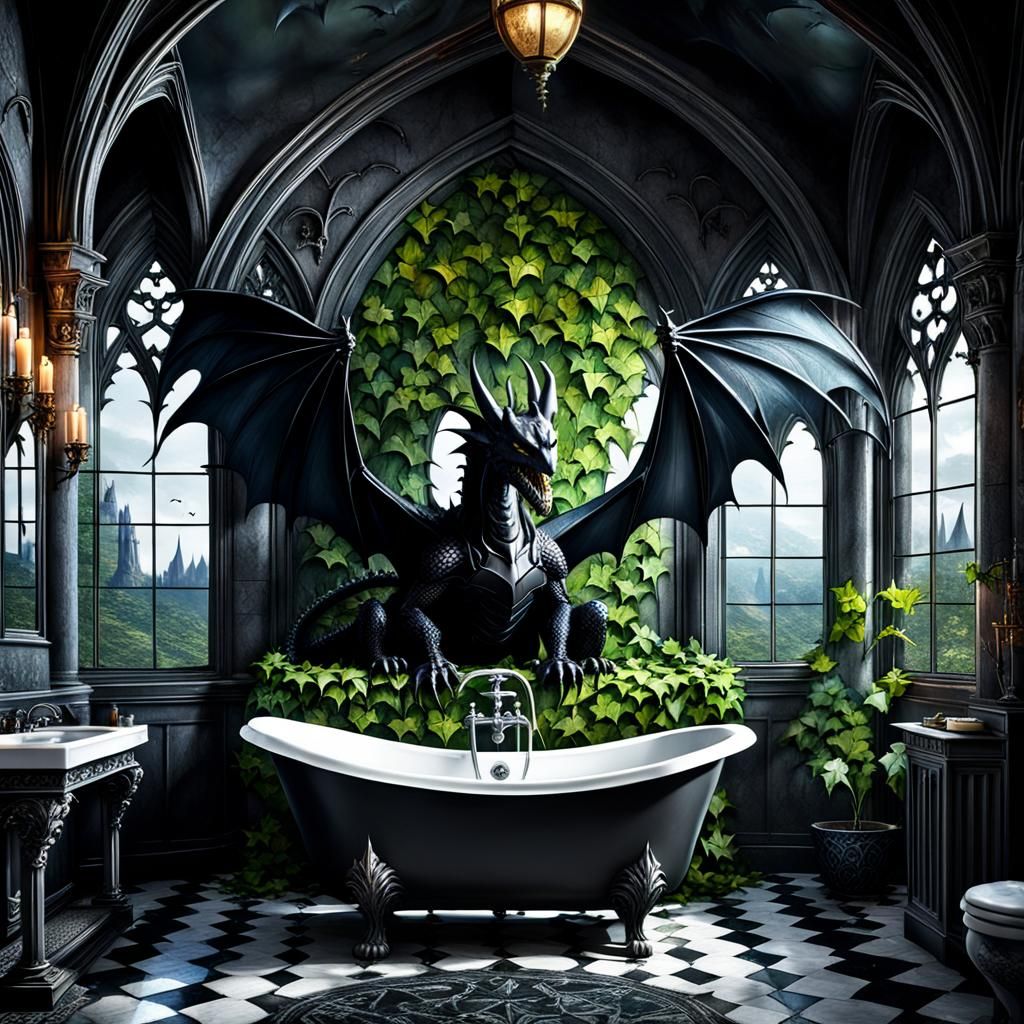 Gothic Dragon Bathtub Cooling System in 8K