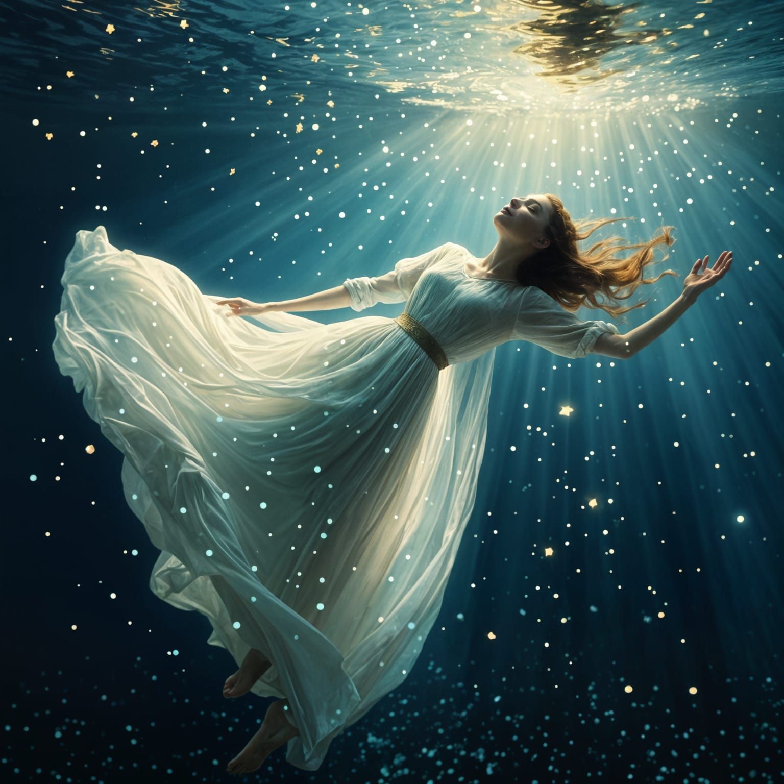 Woman Falling Underwater: Maxfield Parrish Inspired Portrait