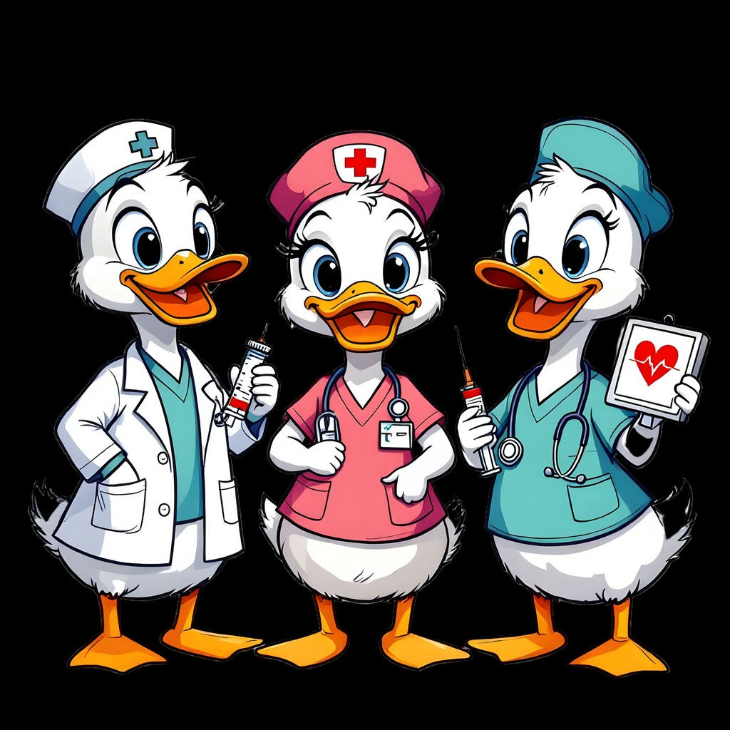 Cartoon Ducks as Medical Professionals Illustration