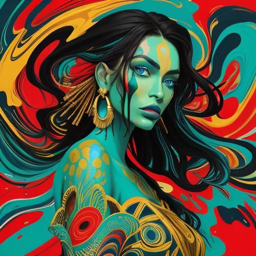 Abstract Expressionist Portrait of Woman with Red Lips