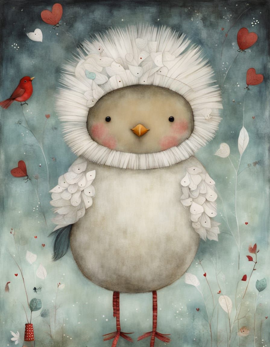 Proud Robin Whimsical Folk Art Illustration