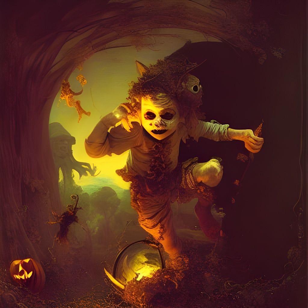 Horrifying Halloween Goblin Portrait in Romantic Style