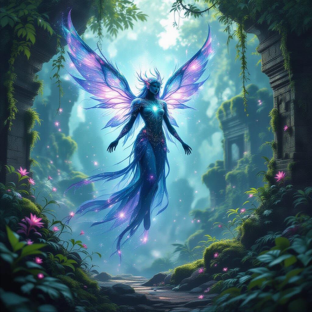 Celestial Being Descends on Alien Jungle in Cosmic Surrealis...