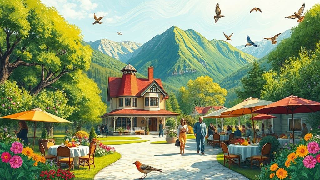 Spring Garden Party in Whimsical Post-Impressionist Style