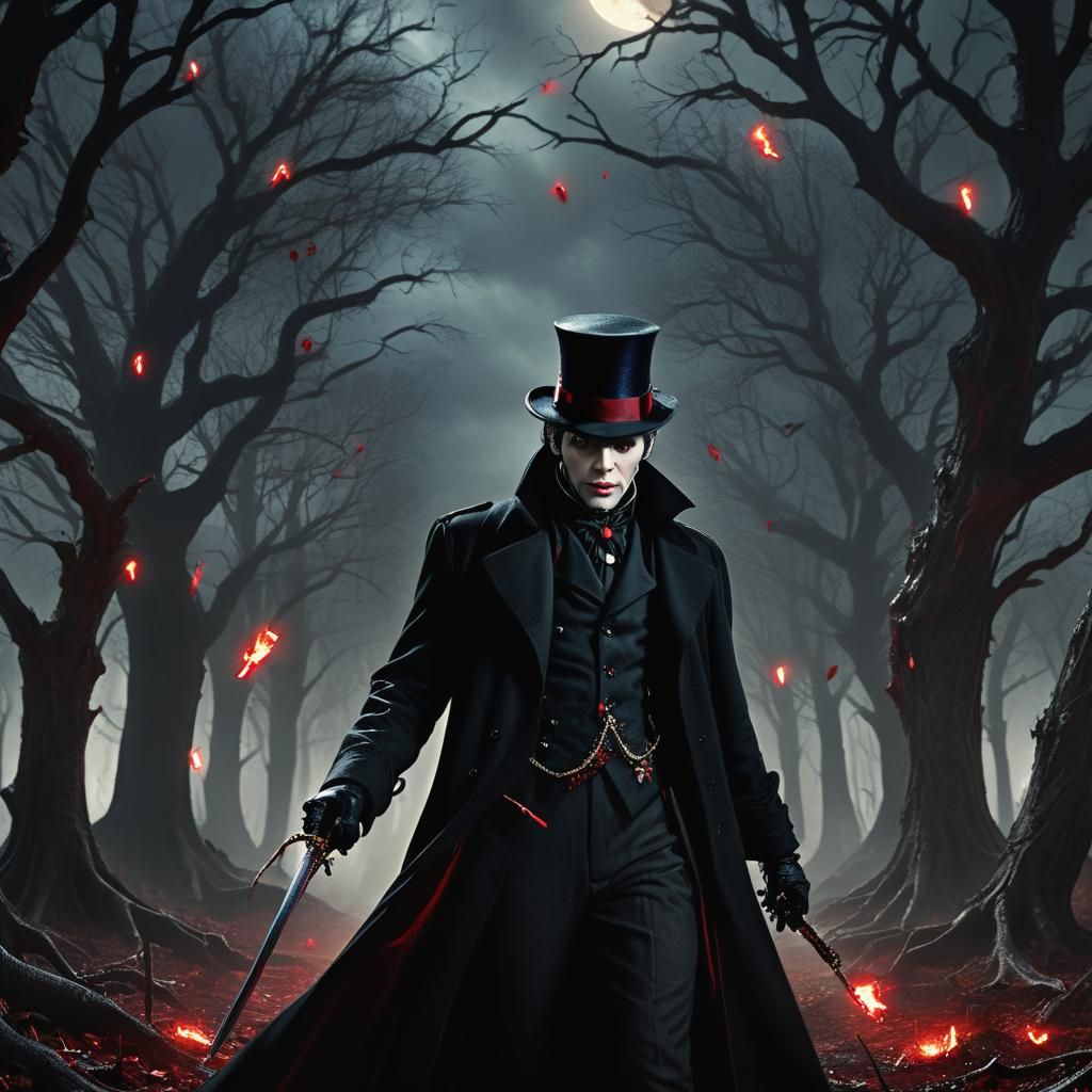Gothic Vampire Confrontation in Mystical Forest