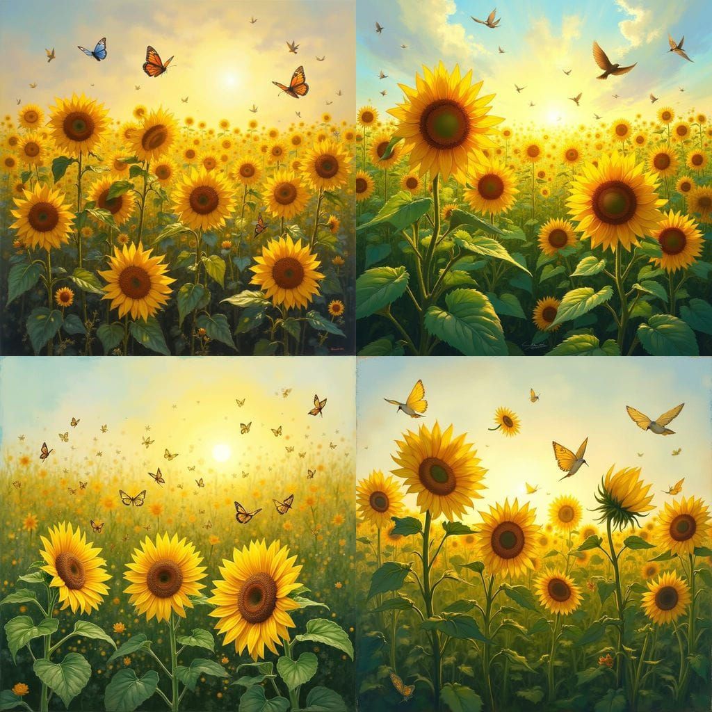 Sunrise Over Sunflower Field with Wildlife