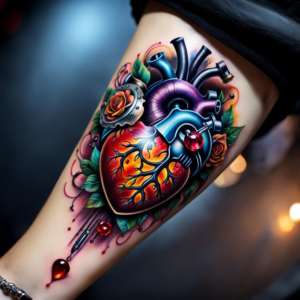 Biomechanical Heart Tattoo: Psychedelic New School Art