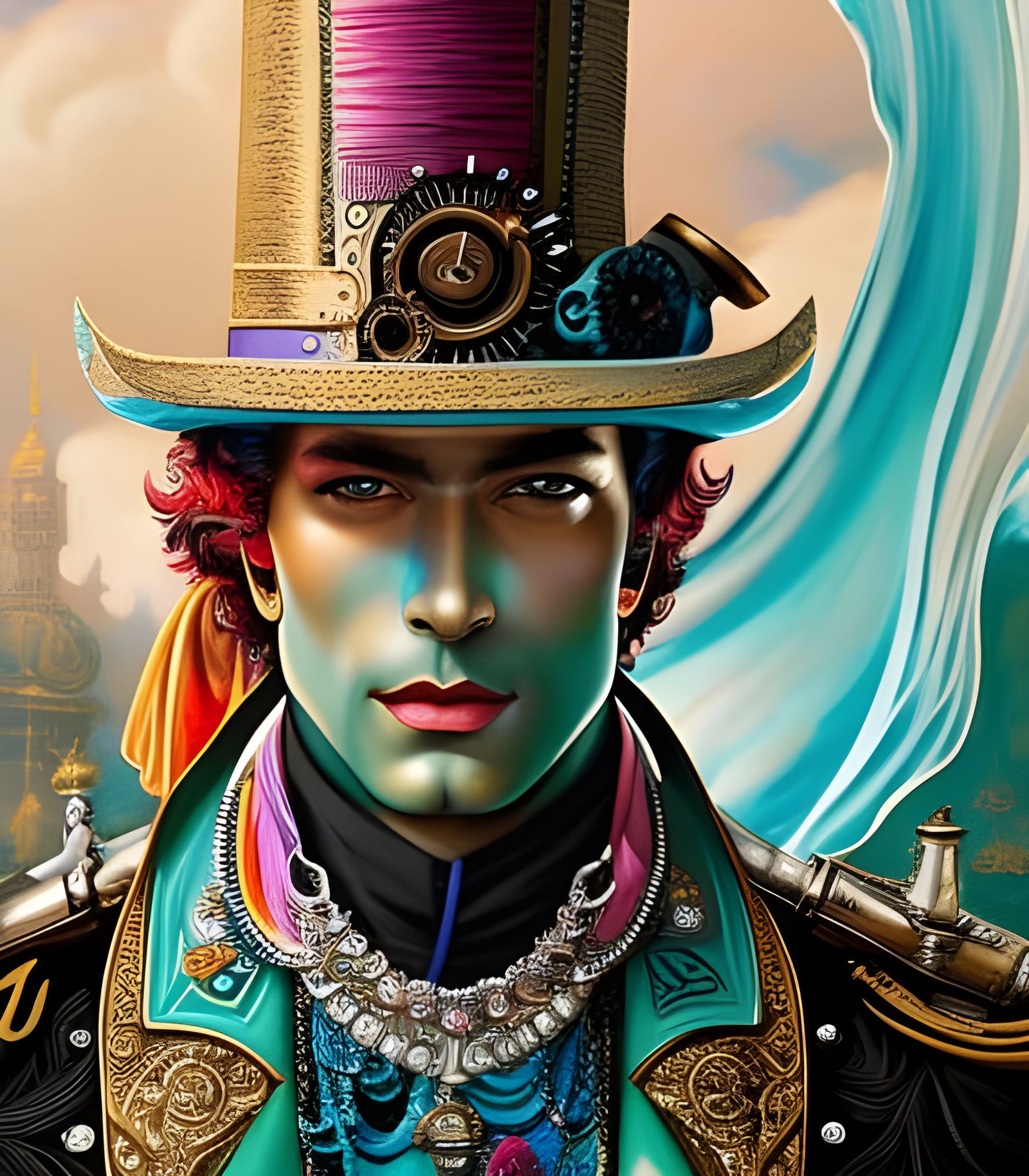 Steampunk Man in Rococo-Inspired Digital Art