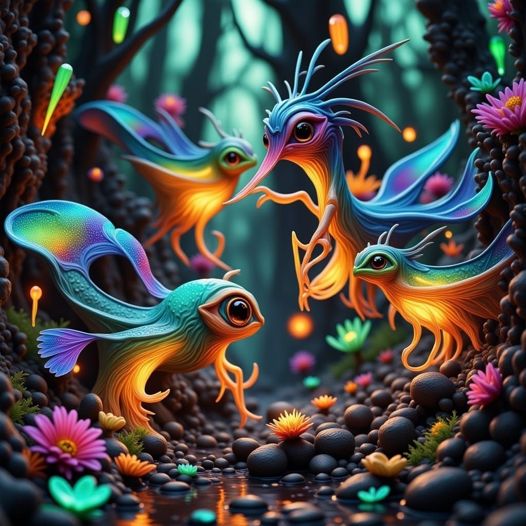 Glowing Biome Creatures in Vibrant, Iridescent Colors
