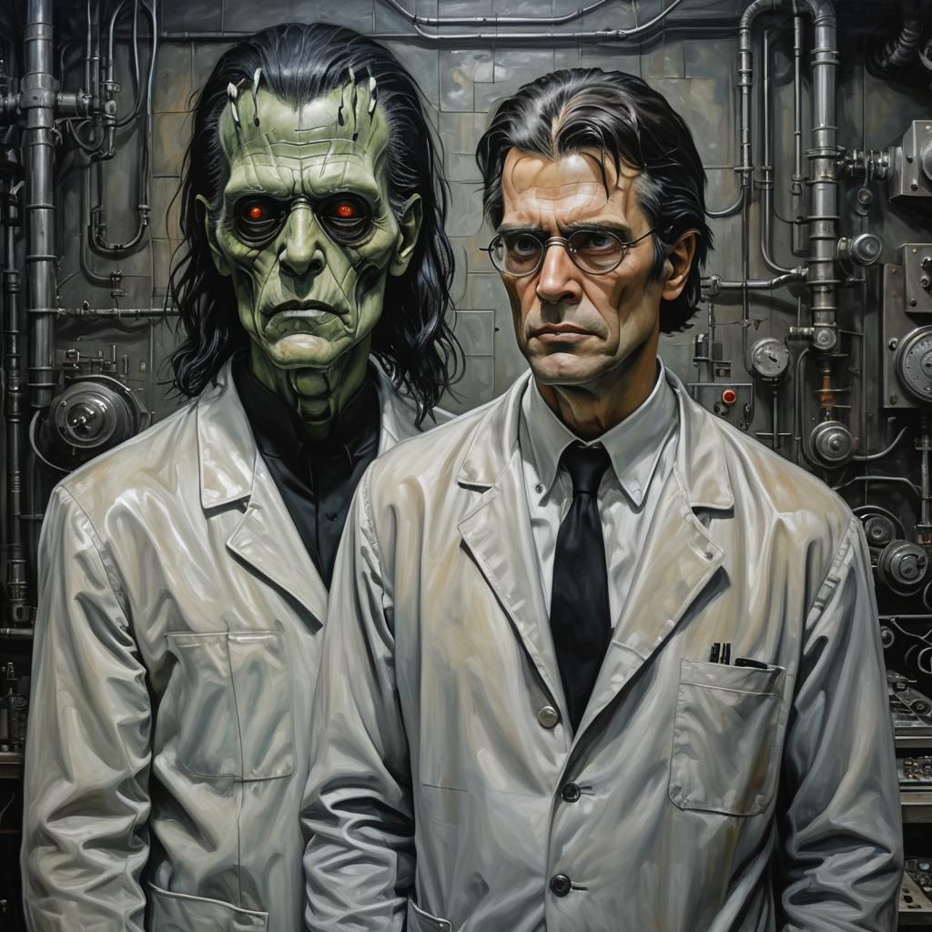 Giger-Inspired Scientist and Creation in Laboratory