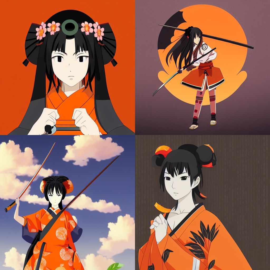 Anime Samurai Girl Portrait in Ghibli Style