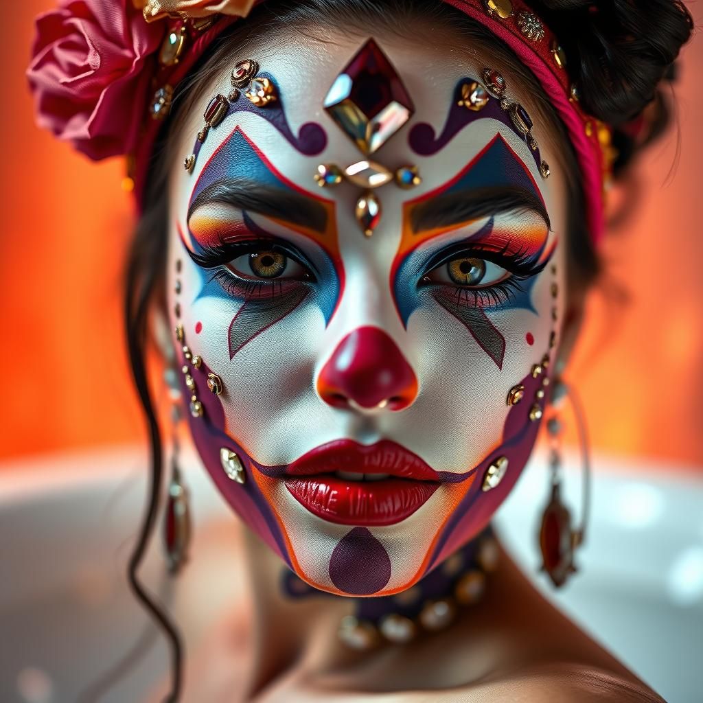 Gem-Studded Clown Makeup Portrait in Studio Lighting