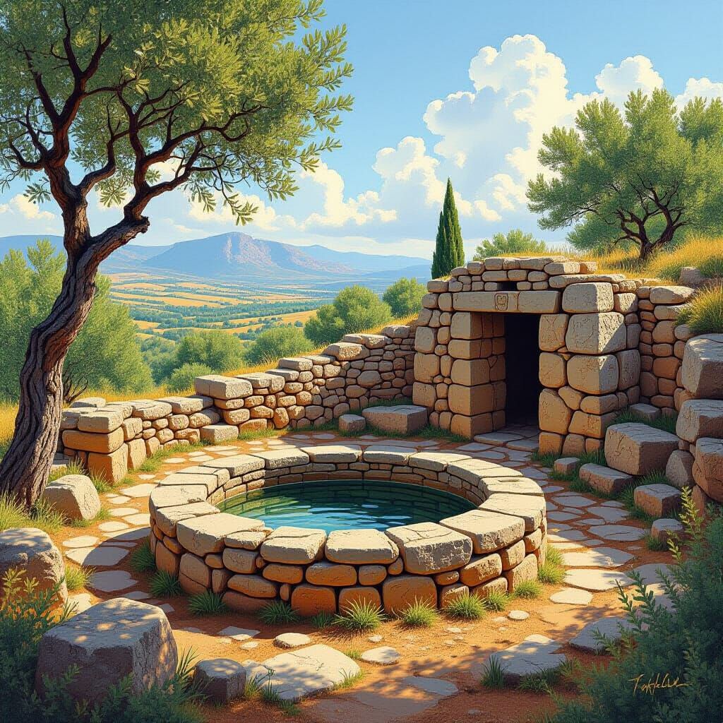 Ancient Sacred Wells of Sardinia in Illustrative Style