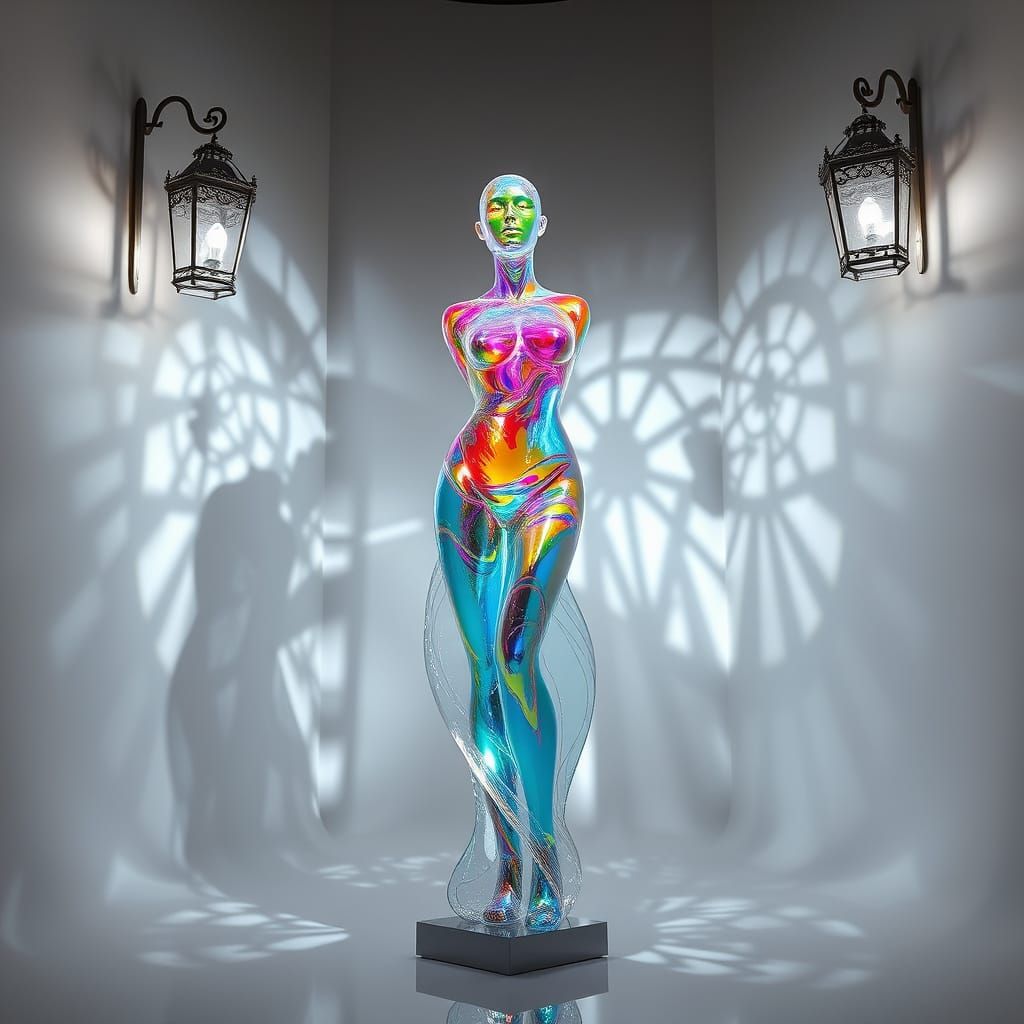 Iridescent Glass Sculpture of Transformation