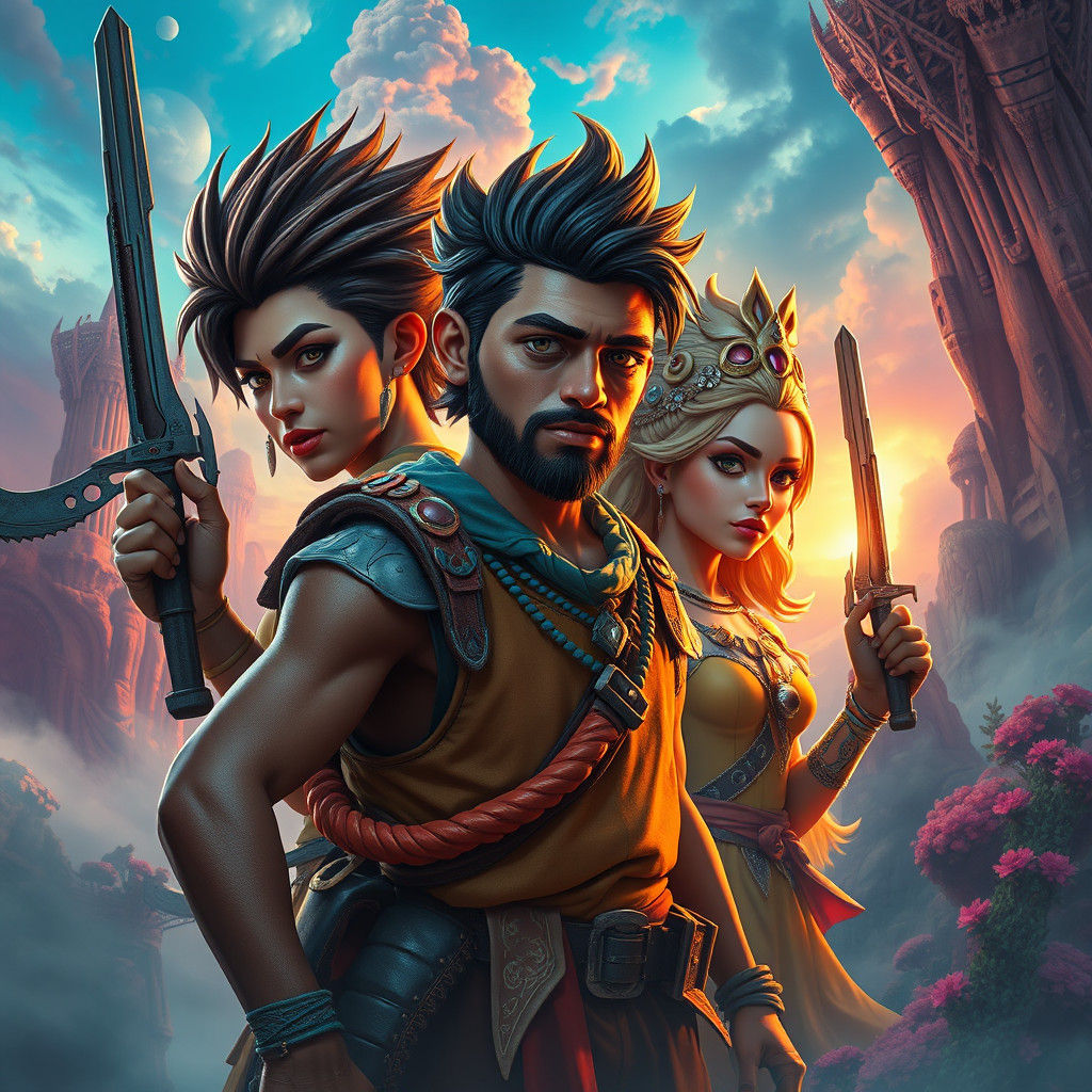 Heroic Avatars in Dreamlike Fantasy Landscape