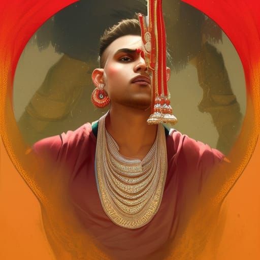 Garba dancers, a male dancer in a Gujarati Angarakha