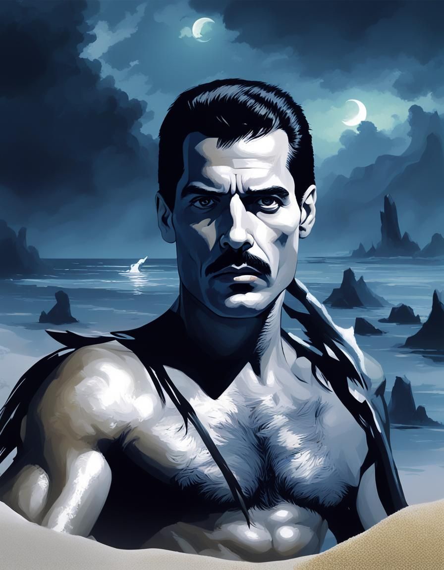 Dramatic Night Beach Portrait in Fantasy Art Style