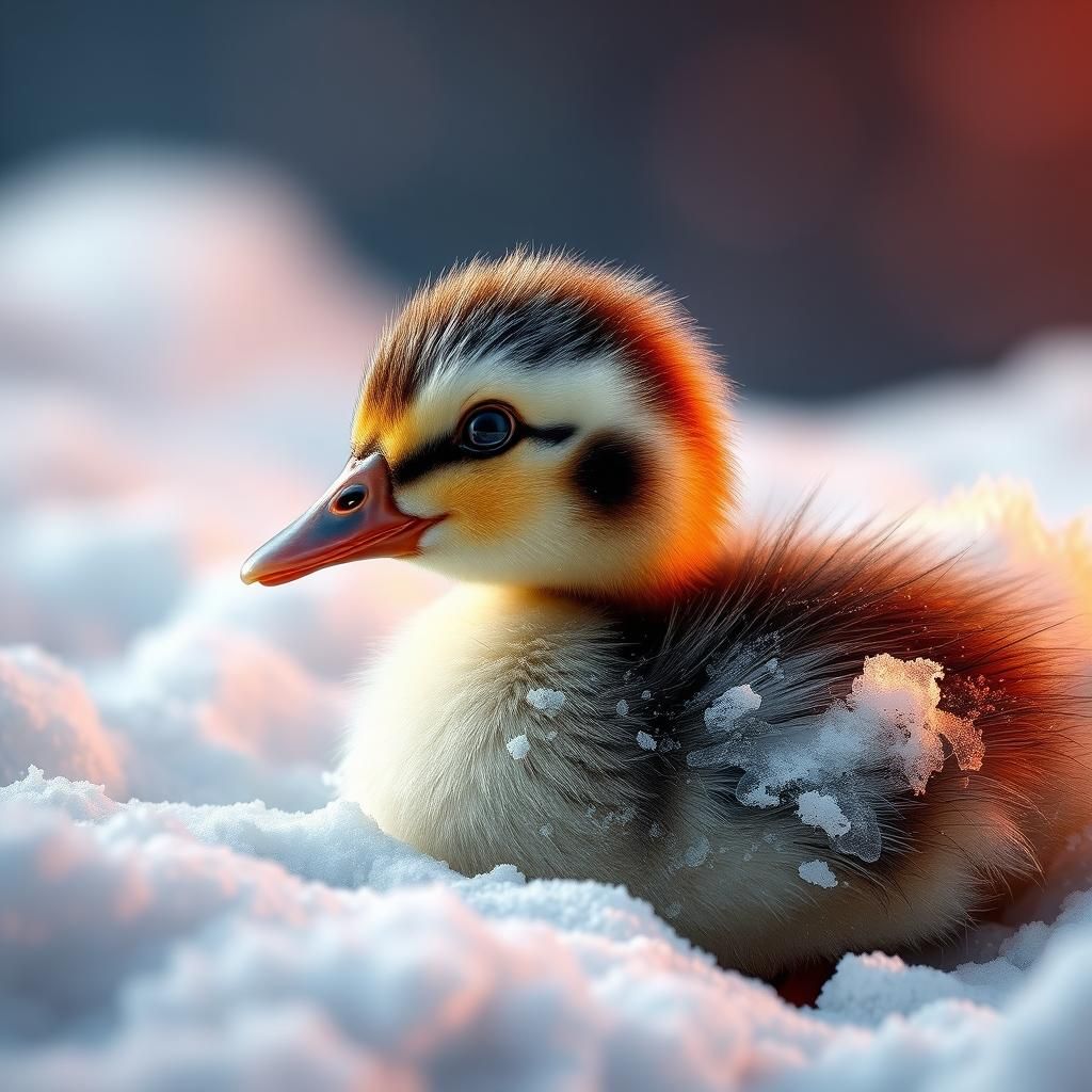 Cute Duckling in Snow: Hyperrealistic Splash Art