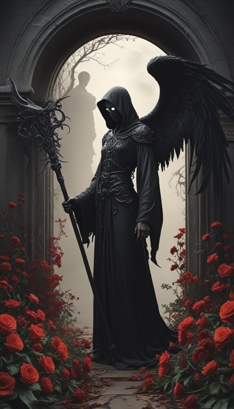 Glowing Angel of Death Silhouette Stands at the Threshold