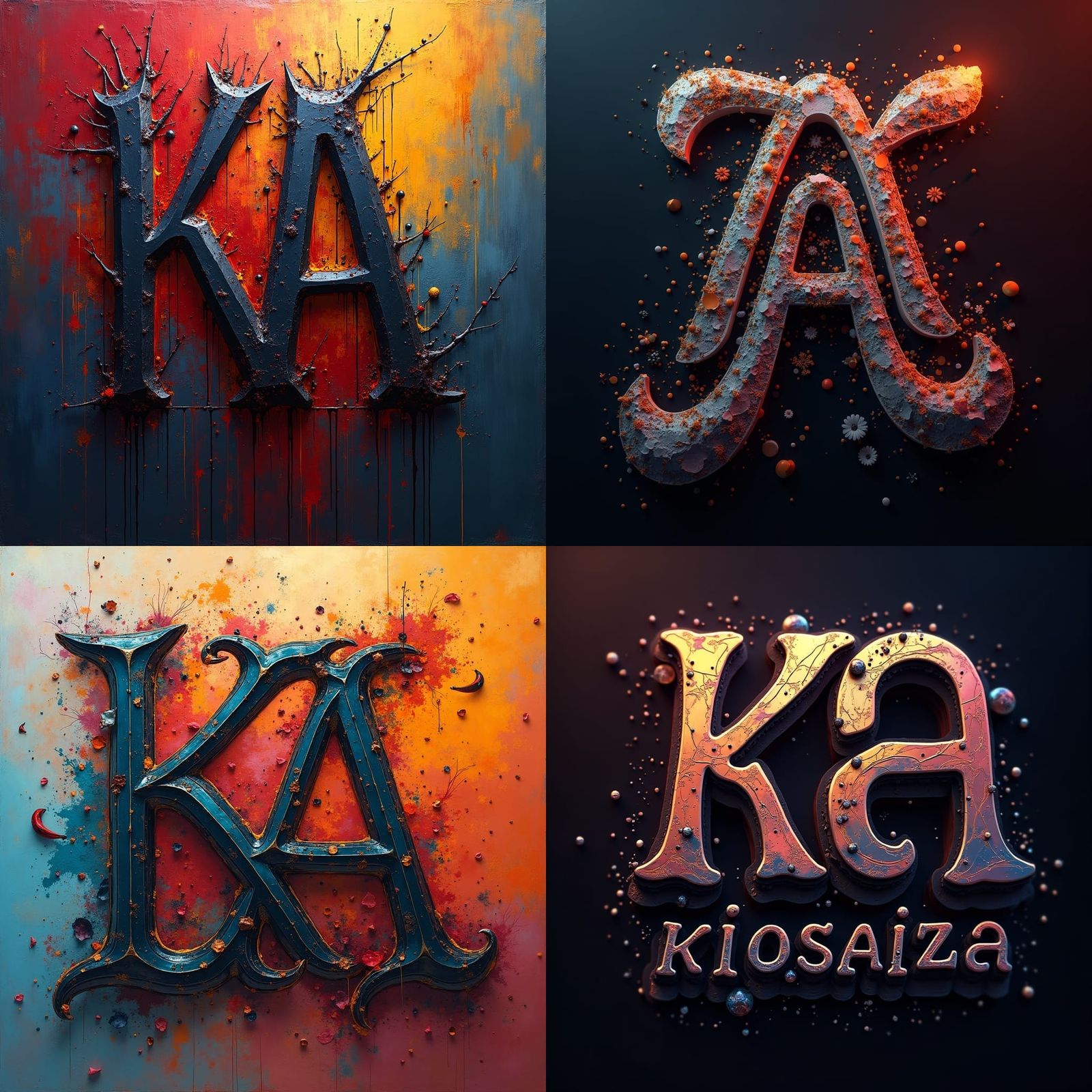 Bold K A Logo Concept Art in Cubism Style