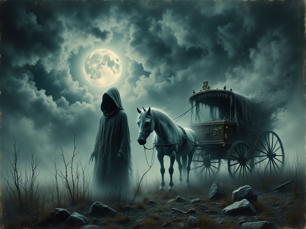 Mysterious Ghostly Carriage on Moonlit Moor
