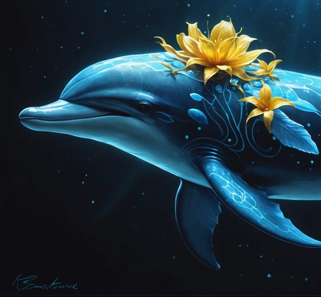 Bioluminescent Fantasy Dolphin in Ornate Oil Painting