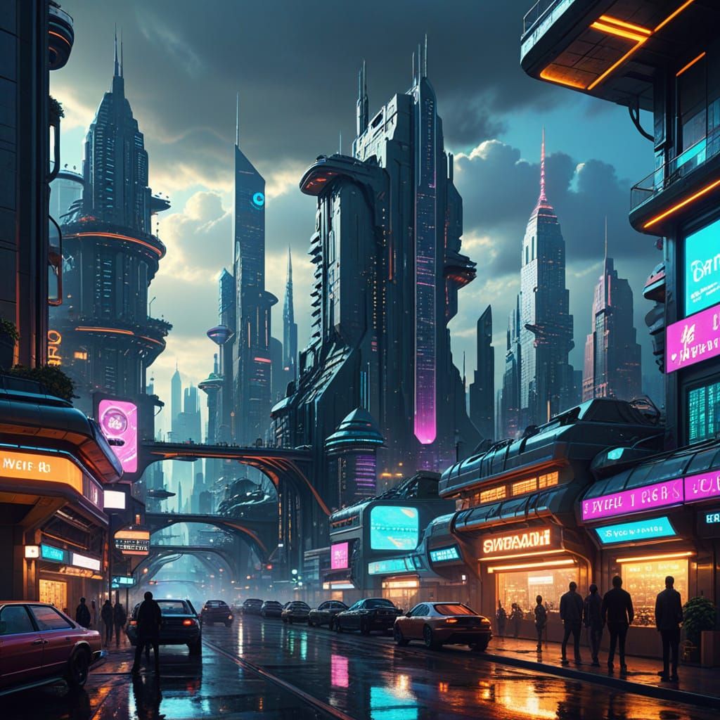 Future Utopia Cityscape with Vibrant Futuristic Architecture