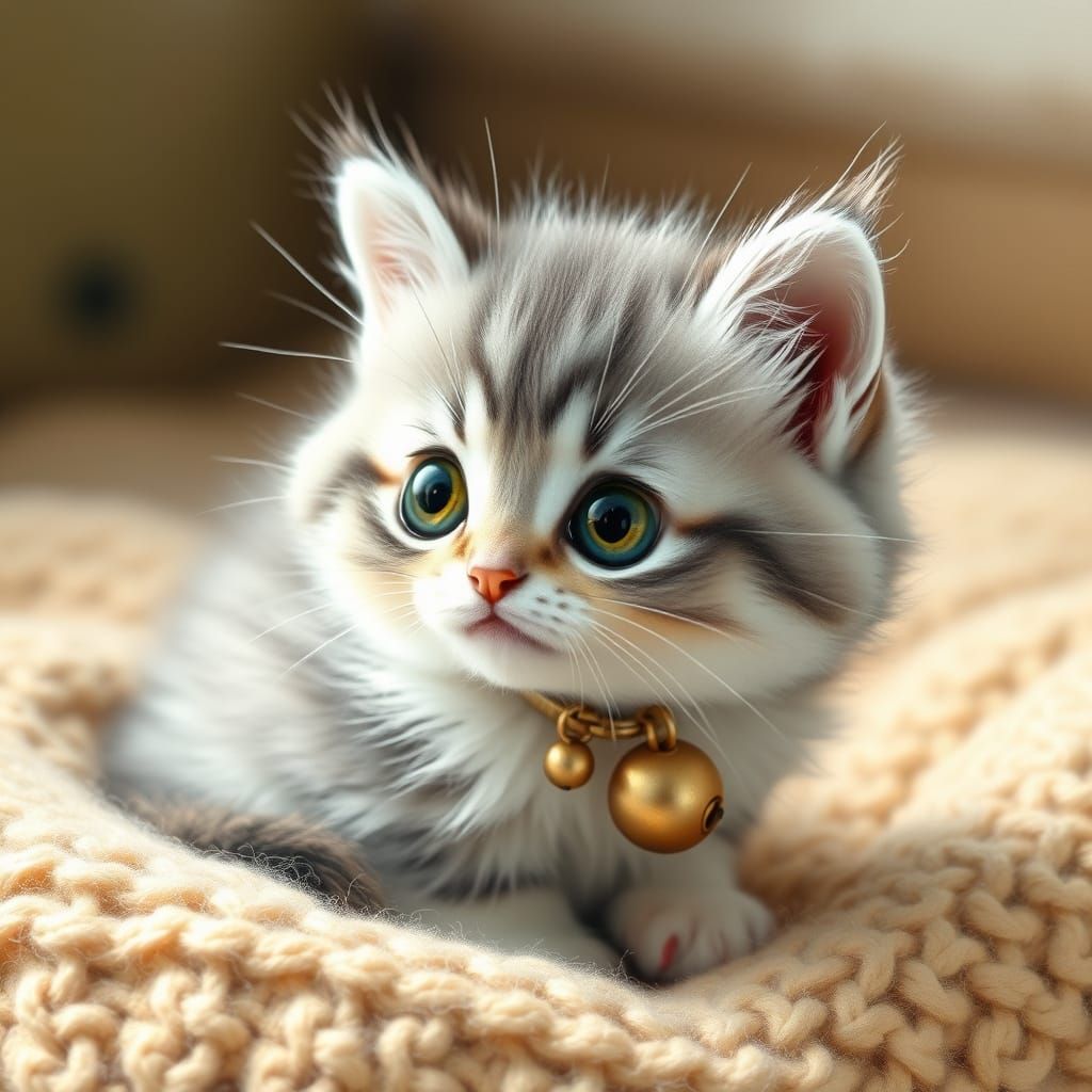 Tiny Whimsical Kitten in Cozy Watercolor Setting