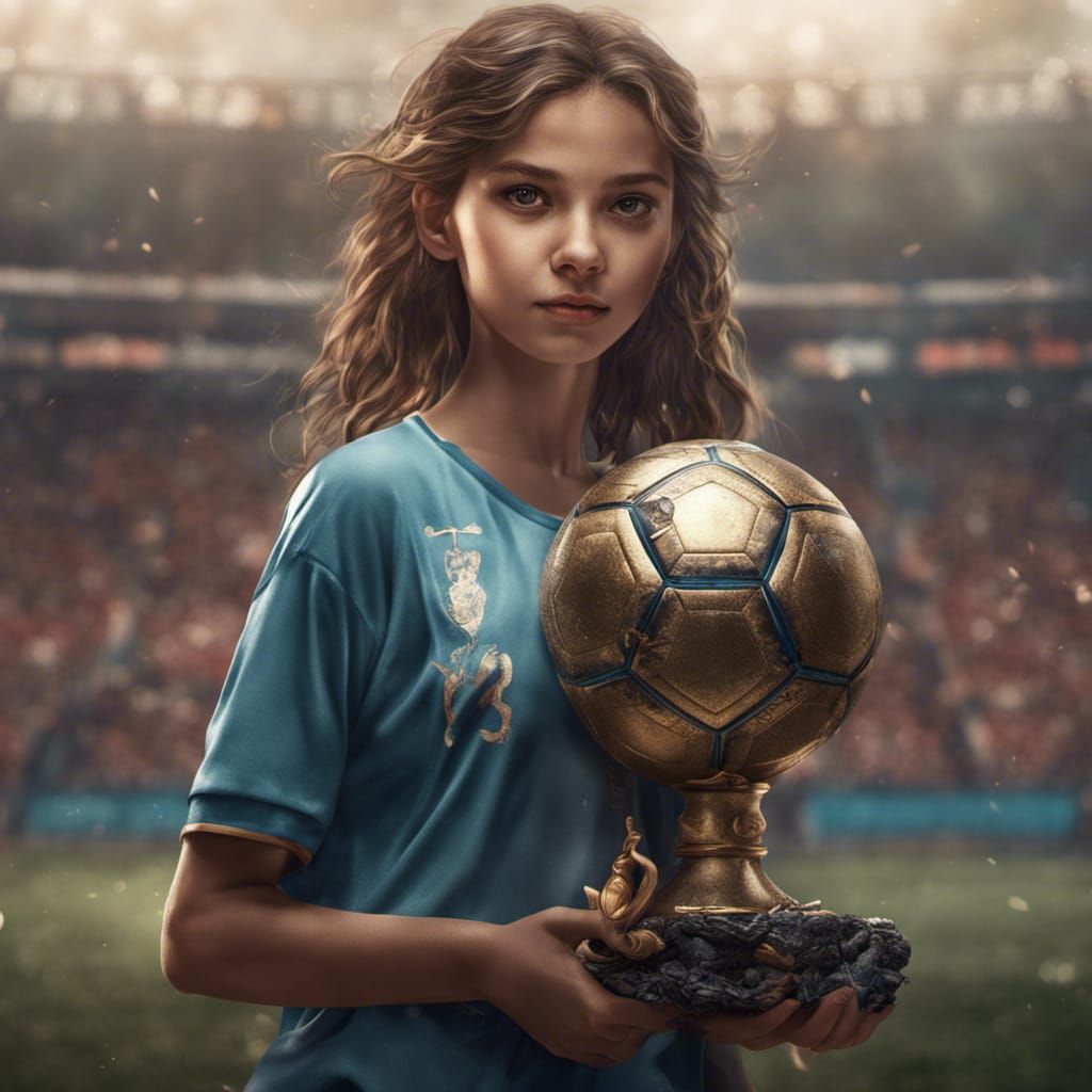 Girl with Trophy and Soccer Ball: Detailed Matte Painting