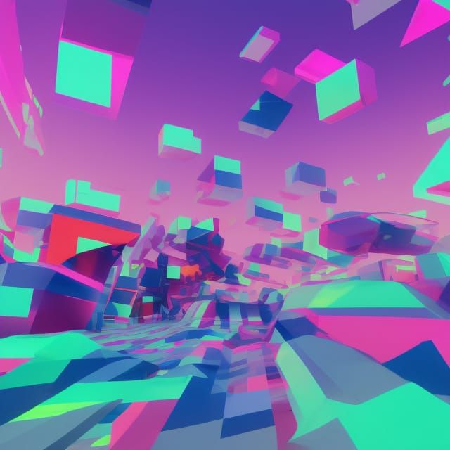 Dreamy Vaporwave Beach Scene in Low-Poly 3D