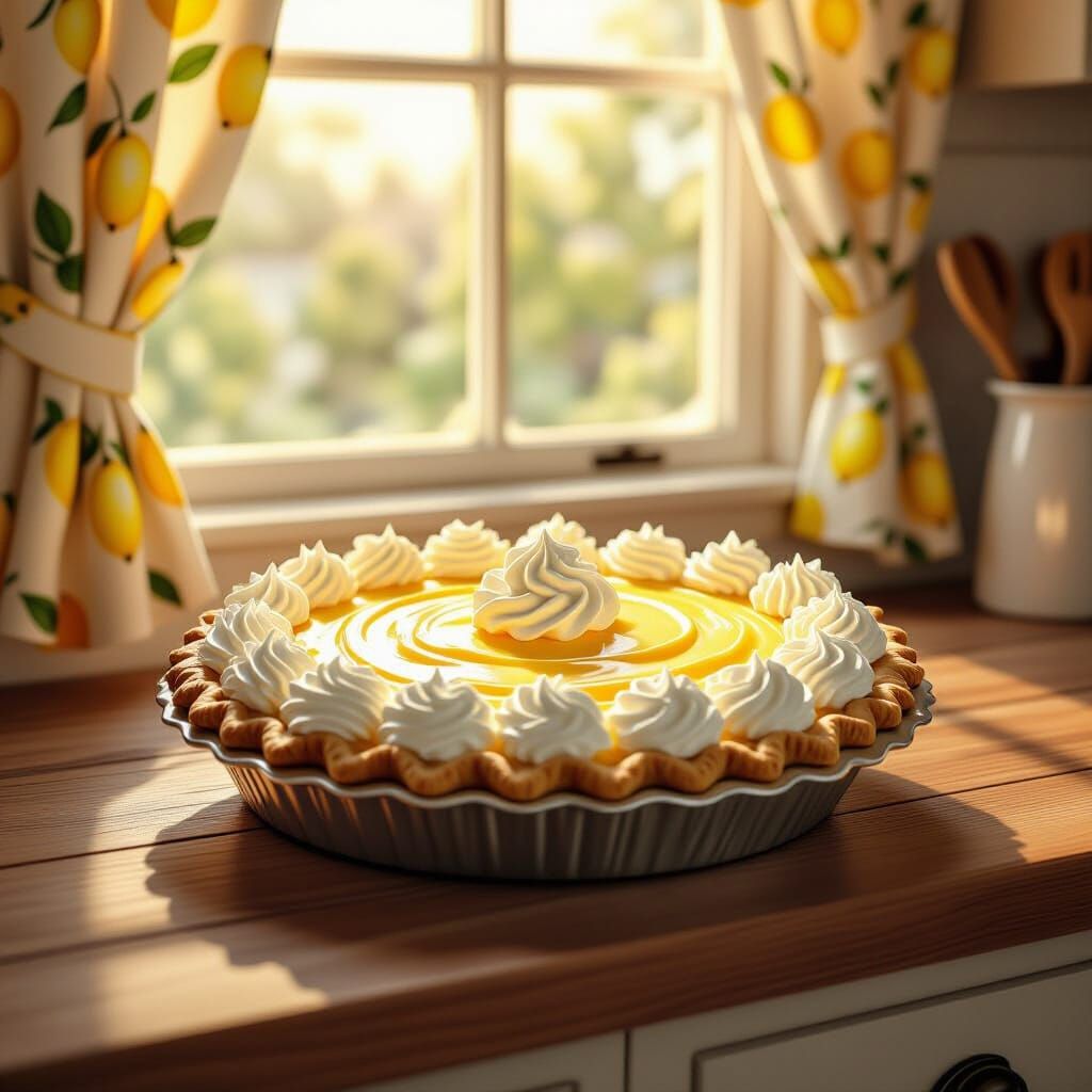 Whimsical Lemon Pie on Rustic Counter