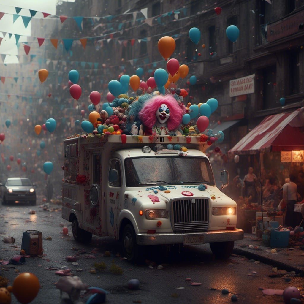 Whimsical Ambulance with Crying Clown Siren